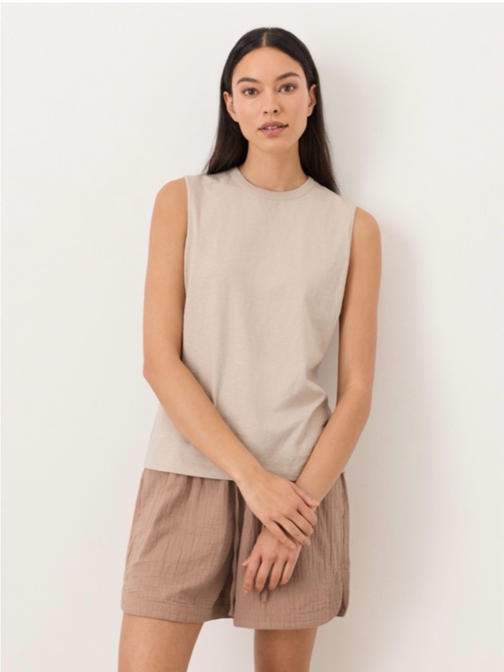 Pact Sleeveless Crewneck Tank Top in Light Beige